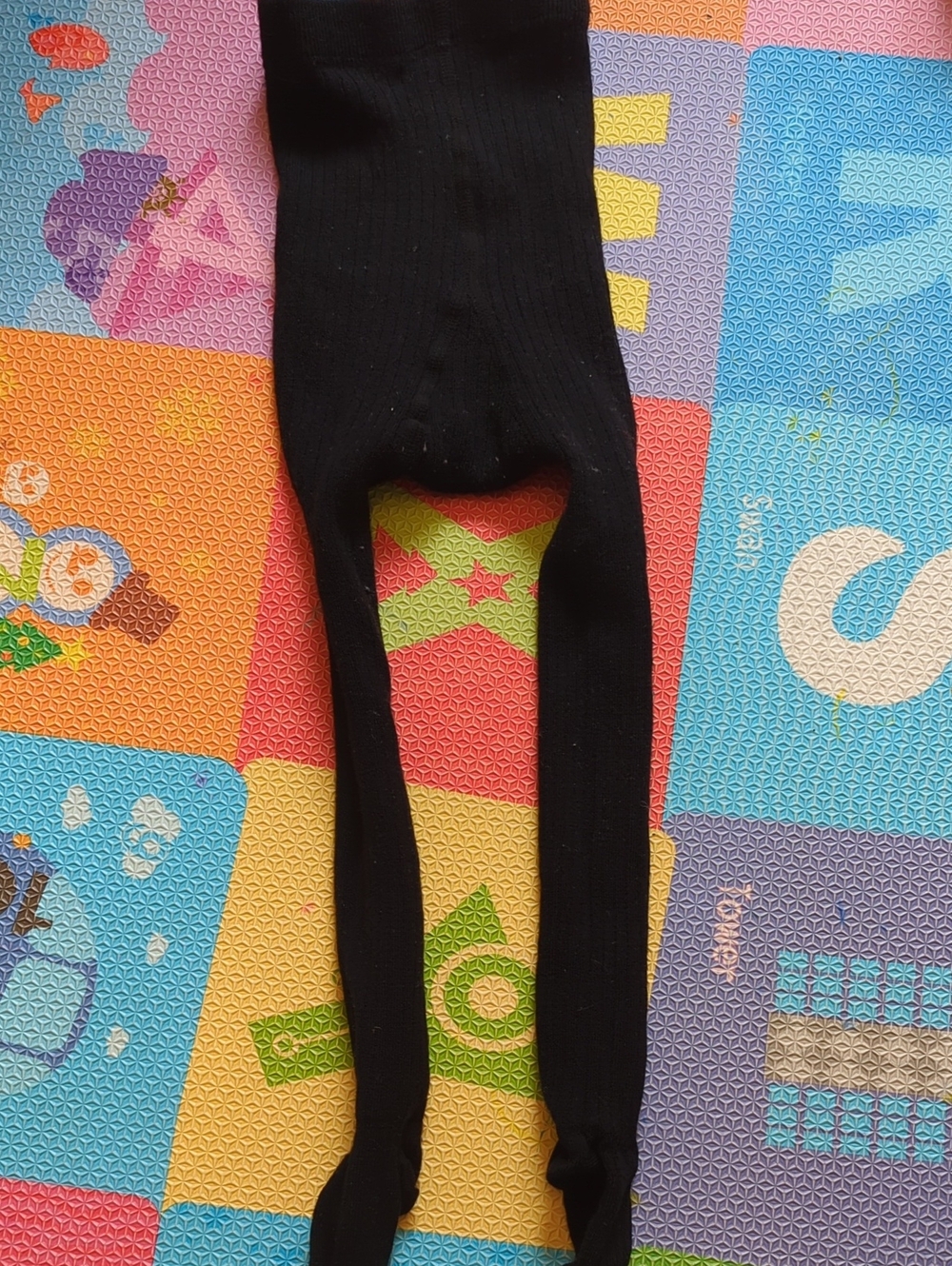 H&M Black 72% Wool Blend Ribbed Knit Tights 18M 2T